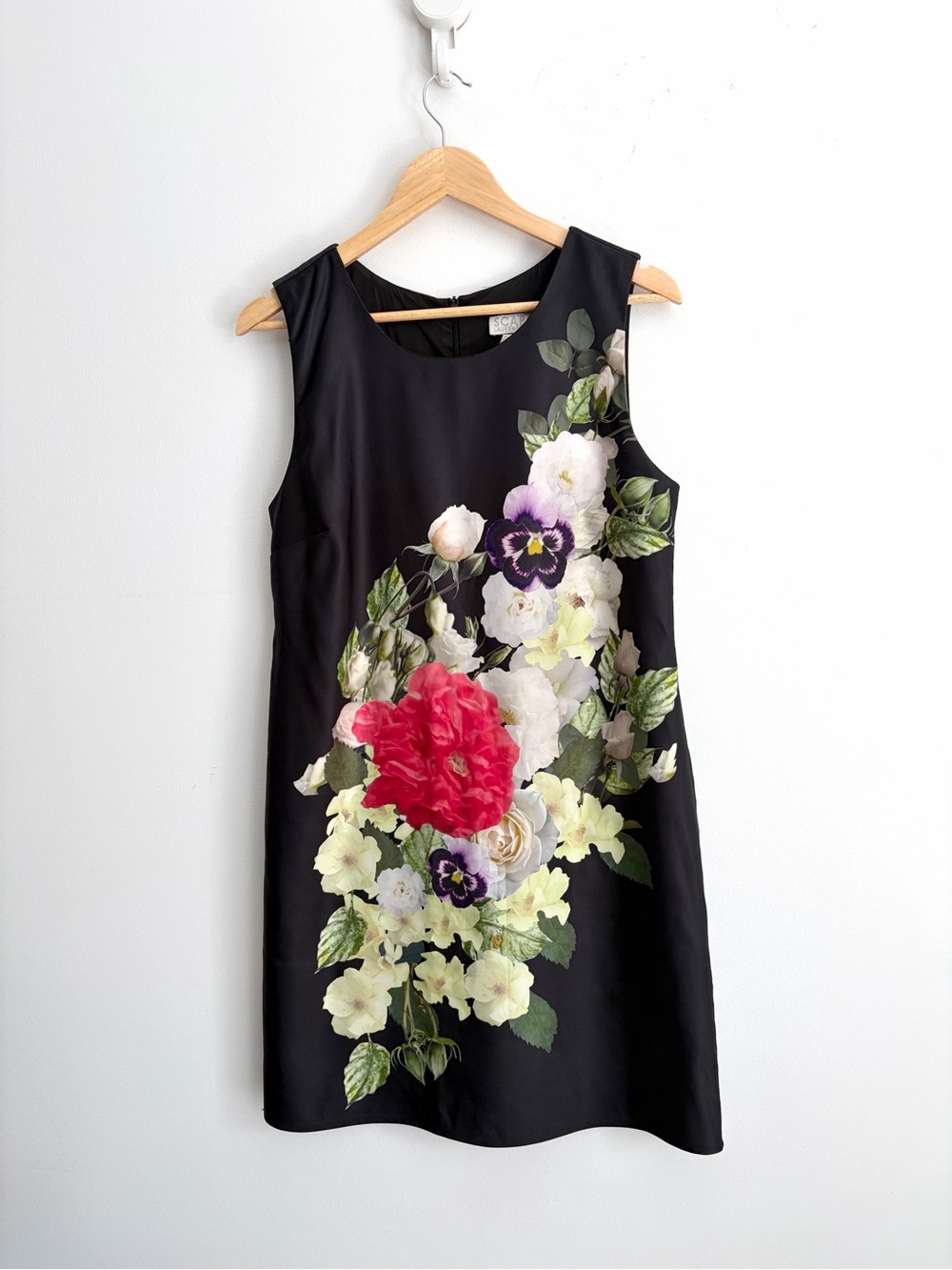 Scapa by Lauren Perre Black Floral Sleeveless Shift Dress Garden Party M